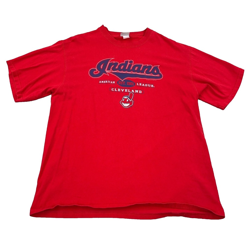Vintage Cleveland Indians Shirt Men XL Red 90s Y2K Chef Wahoo Script Lee MLB Tee